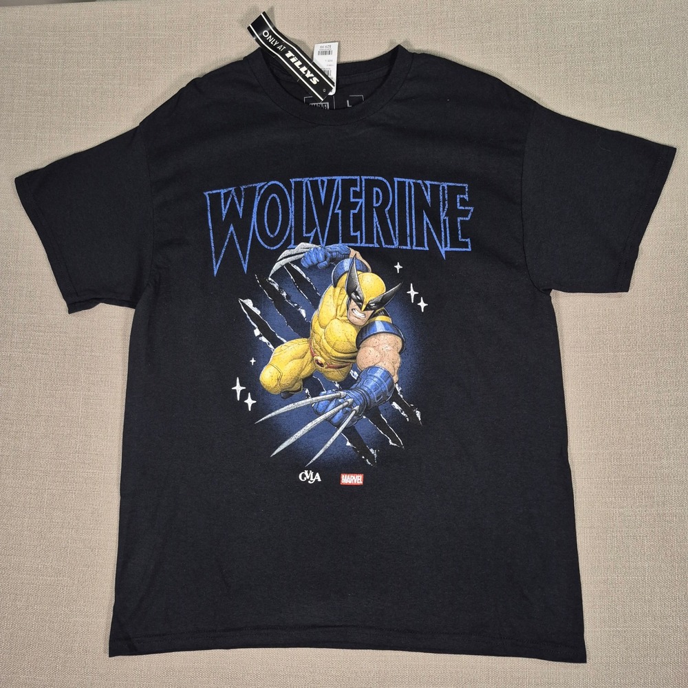 Marvel Wolverine Graphic T-Shirt Black Short Sleeve Cotton Tillys Large NEW